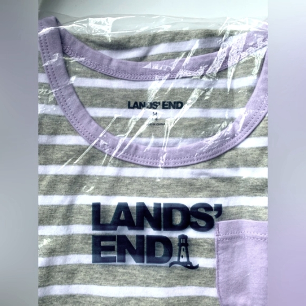 Lands’ End T-Shirt Dress Heather Gray Stripes Short Sleeves Little Girls - Picture 2 of 9